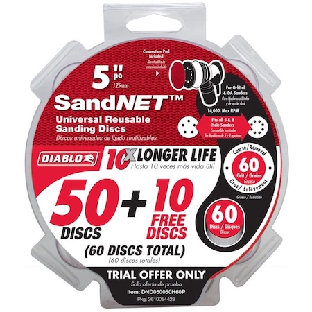 Diablo Diablo SandNet 5 in. Ceramic Blend Hook and Lock Sanding Disc 60 Grit Coarse 50 pk DND050060H60P